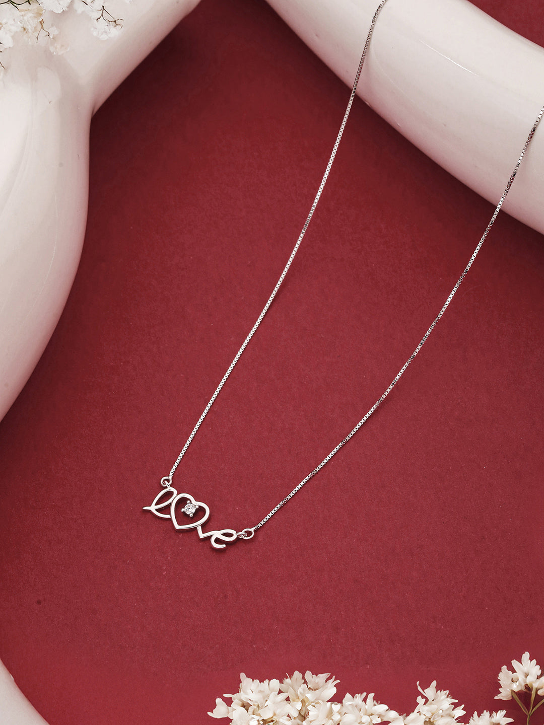 925 Sterling Silver CZ Studded Dainty Love Minimal Valentine Locket Necklace & Chain